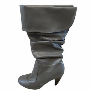 Qupid- Heeled Gray Faux Leather Knee High Boots